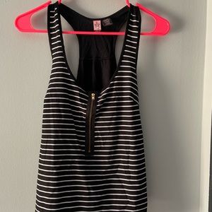 Black and White Stripped Tank Top with Gold Zipper